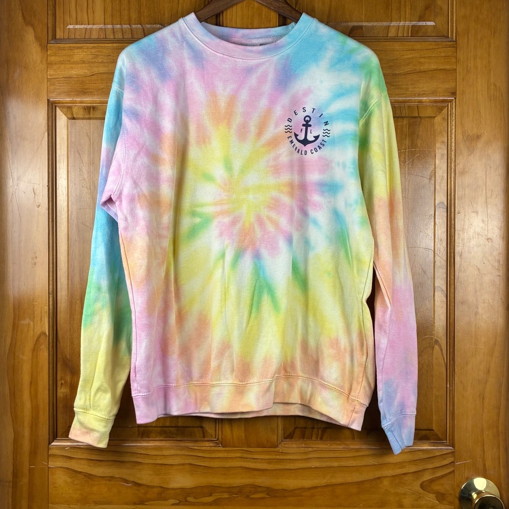 Dreamside Destin Florida Emerald Coast‎ Tie Dye Sweatshirt Pastel Anchor Medium